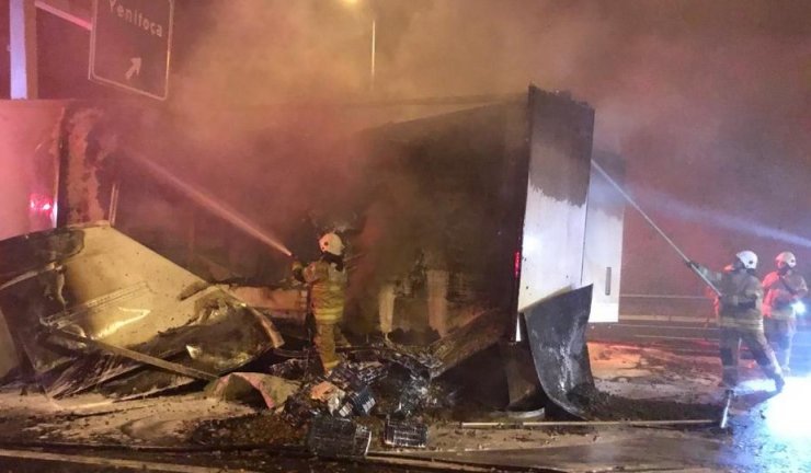 İzmir’de biber yüklü tırın dorsesi, alev alev yandı