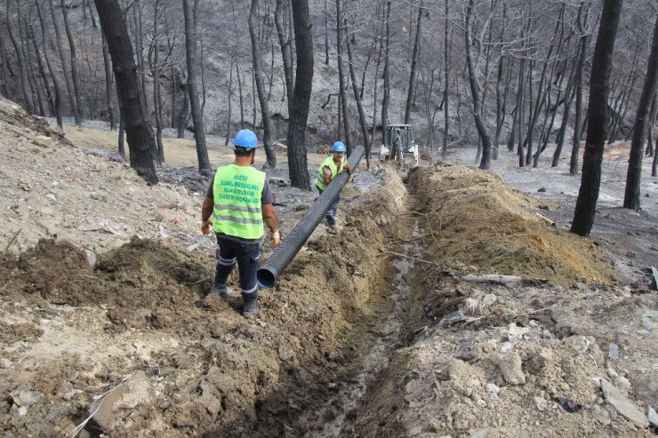 Hatay’daki yangın bölgesinde altyapı çalışmaları