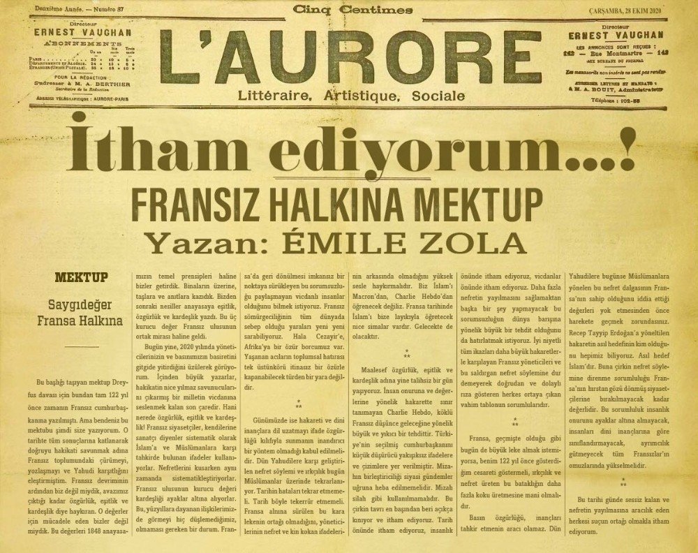 Emile Zola’nın 122 yıl önce Fransa Cumhurbaşkanına yazdığı mektup yine gündeme geldi