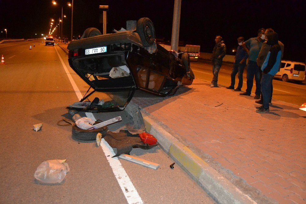 Ankara - Konya yolunda tırla çarpışıp refüjde takla attı