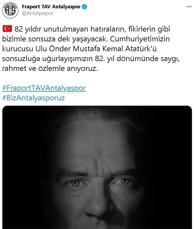 Antalyaspor’dan videolu ’10 Kasım Atatürk’ü Anma Günü’ paylaşımı