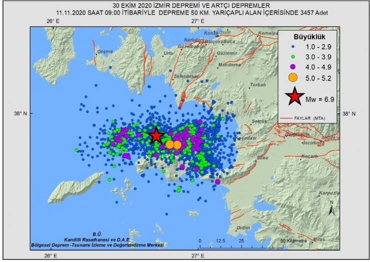 Ege’de 3 bin 457 artçı deprem meydana geldi