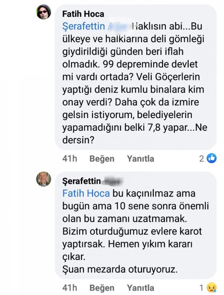 İzmir’deki tutuklu müteahhitten şaşırtan paylaşım: "Mezarda oturuyoruz"