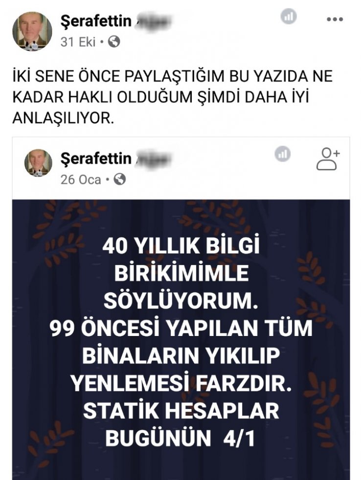 İzmir’deki tutuklu müteahhitten şaşırtan paylaşım: "Mezarda oturuyoruz"