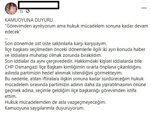 CHP'de bir taciz skandalı daha! 17 yaşında kıza attığı whatsapp mesajları ile gündeme gelen başkan istifa etti