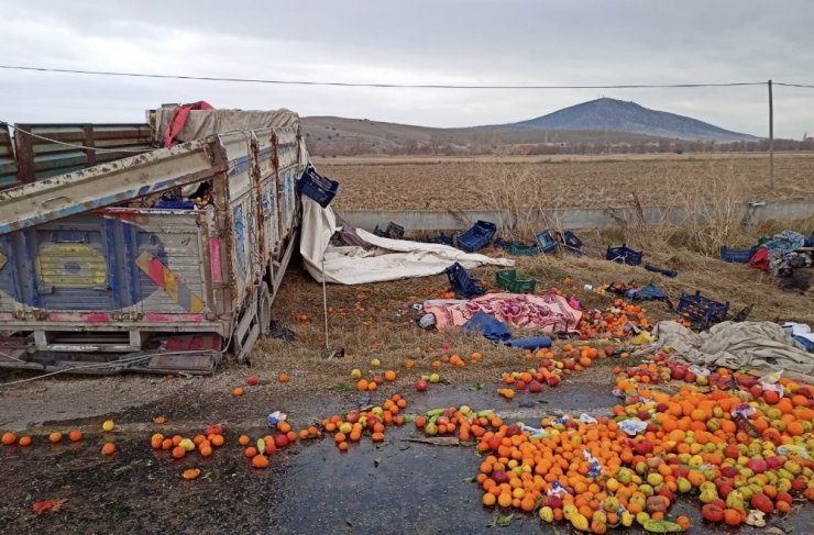 Virajı alamayan meyve yüklü kamyon şarampole uçtu: 2 ölü, 2 yaralı