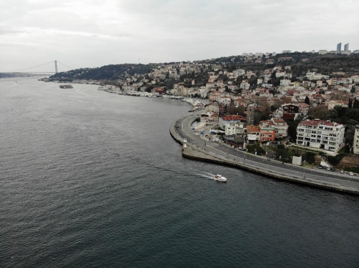 Sessizliğin hakim olduğu Bebek Sahili havadan görüntülendi