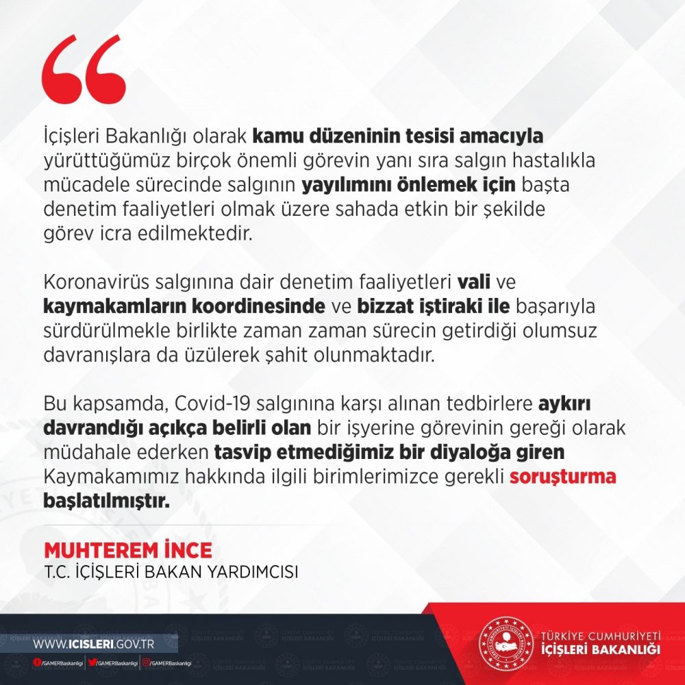 Kovid-19 denetiminde vatandaşa 'indir şu ayaklarını' diyen Kaymakam hakkında soruşturma açıldı