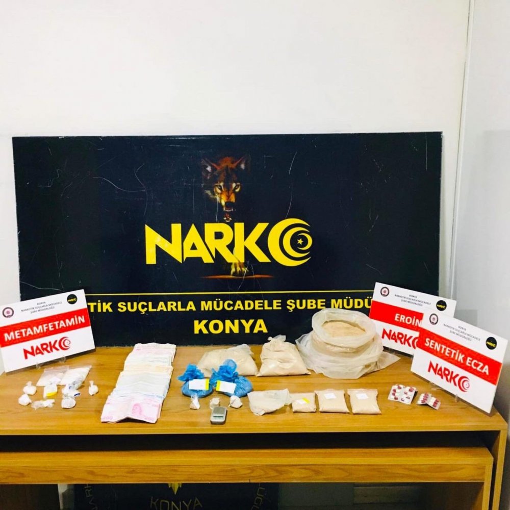 Konya Narkotik polisi 4 kilo 115 gram eroin ve metamfetamin ele geçirdi