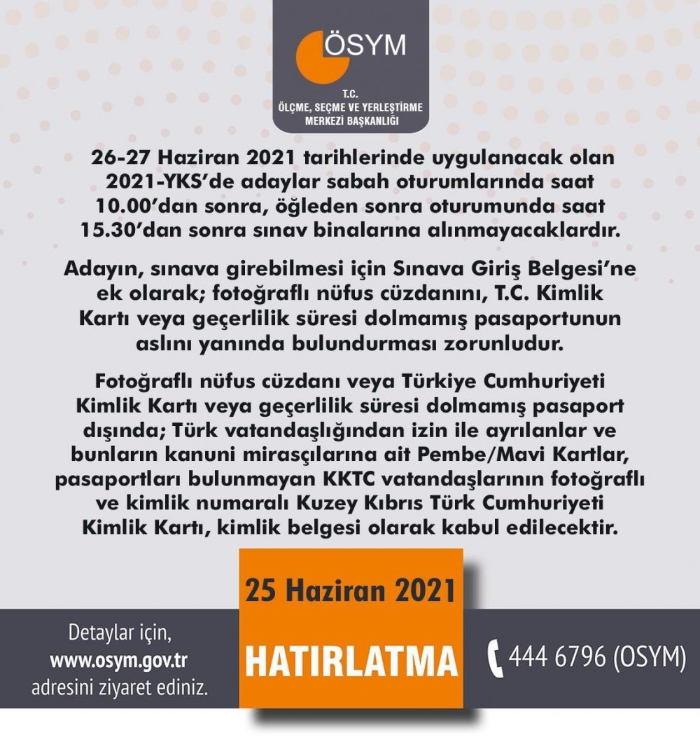 2021-YKS öncesi ÖSYM'den önemli açıklamalar