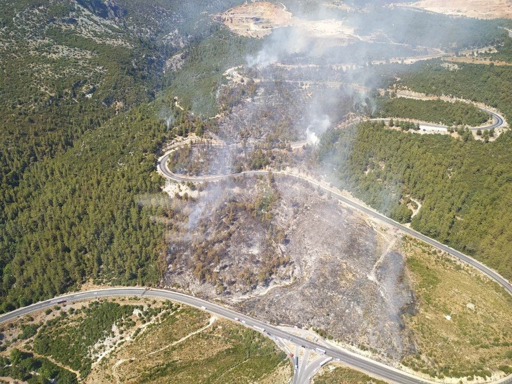 Konya - Antalya yolunda atılan izmarit 20 hektar ormanı yaktı! Araçlar yolda kaldı