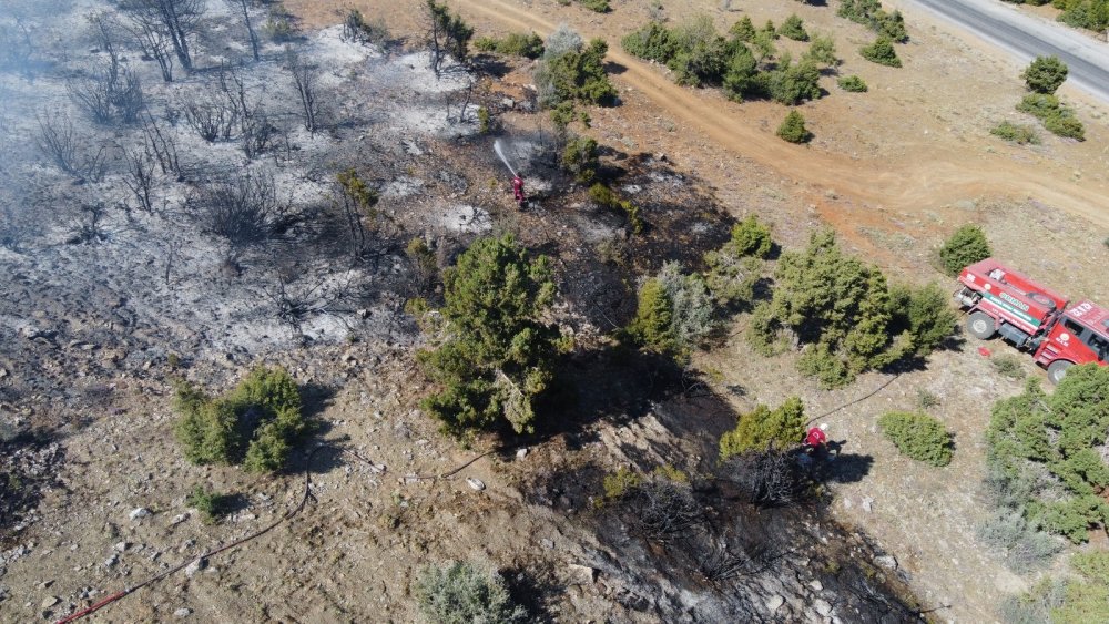 Konya'da ormanlık alanda çıkan yangın büyümeden döndürüldü