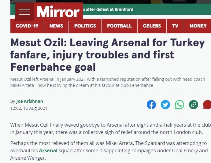 Fenerbahçeli Mesut Özil’in ilk golü dünya basınında yankı uyandırdı