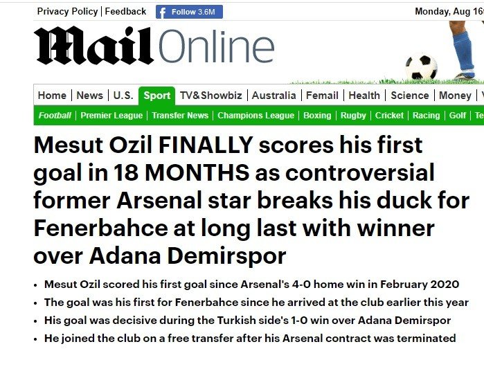 Fenerbahçeli Mesut Özil’in ilk golü dünya basınında yankı uyandırdı