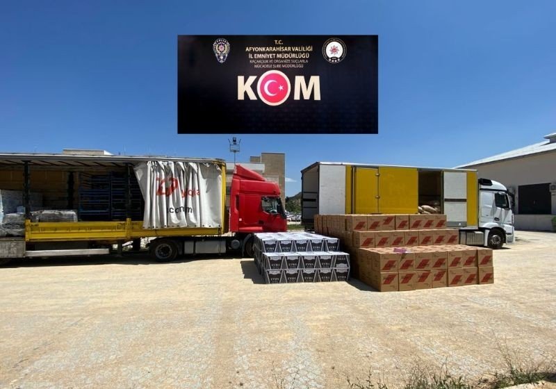 Afyon'da durdurulan tırlarda 5 milyona yakın kaçak makaron yakalandı