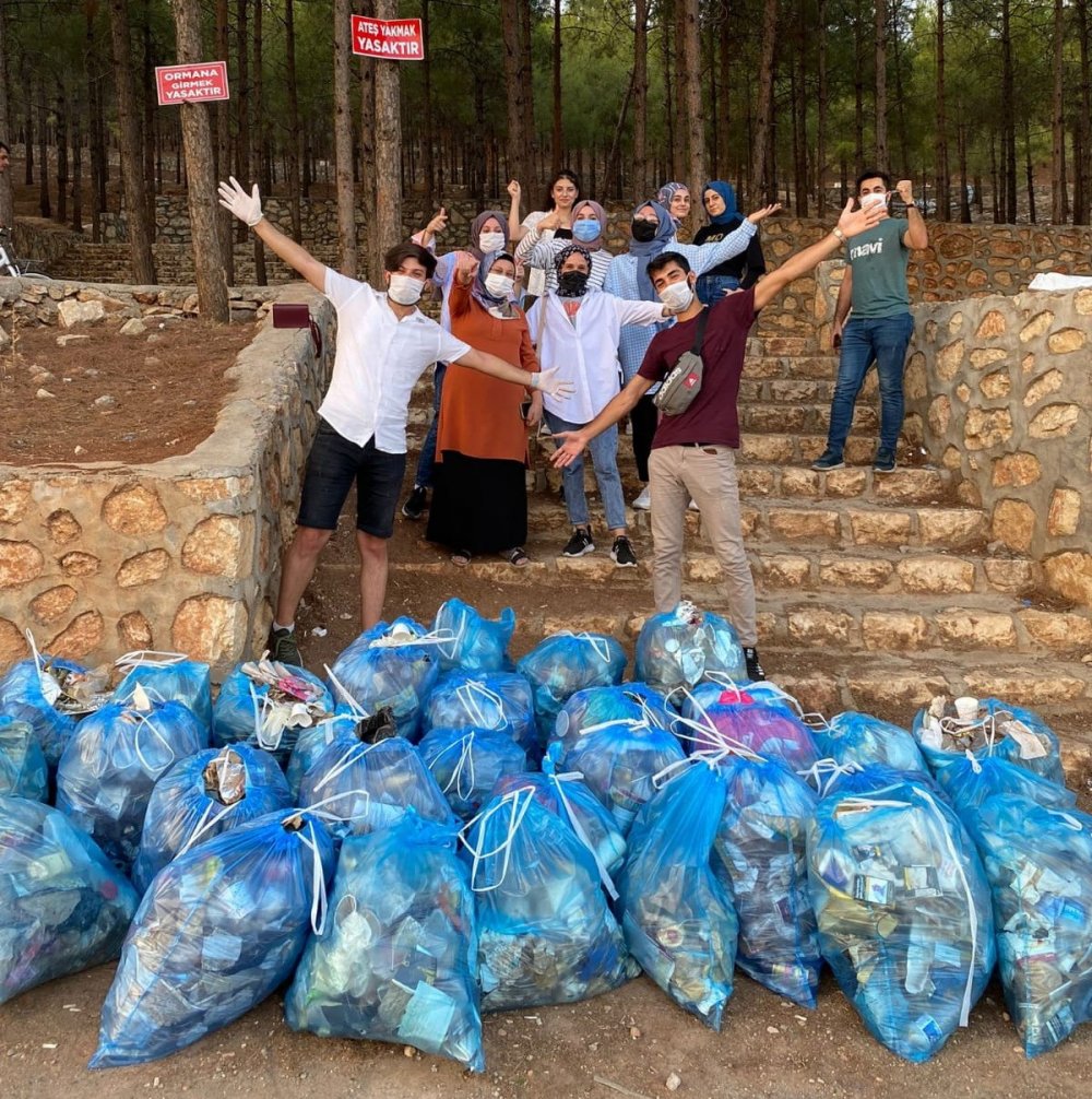 Sosyal medyada organize olan gençler ormanı temizledi