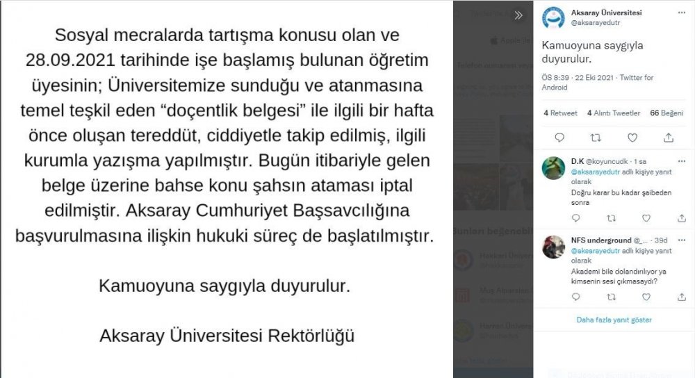 Aksaray Üniversitesi 'sahte doçentlik belgeli' öğretim üyesini savcılığa şikayet etti