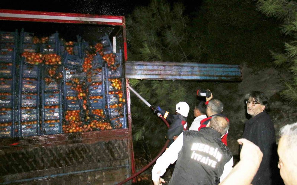 Seyir halinde alev alev yanan kamyondan son anda kurtuldular