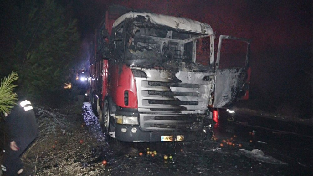 Seyir halinde alev alev yanan kamyondan son anda kurtuldular