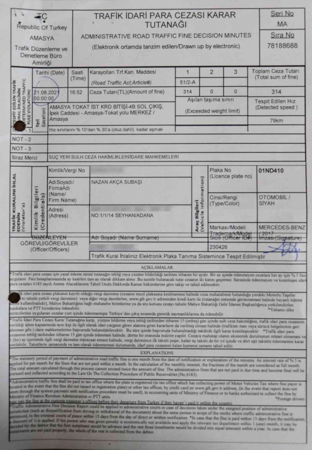 Cihaz eski dedi trafik cezasını iptal ettirdi
