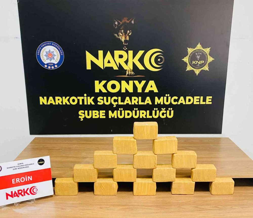 Konya polisi 8 kilo eroini tek araçta yakaladı