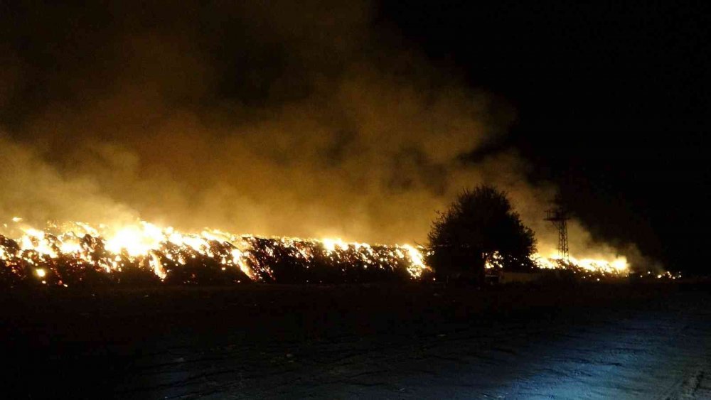 Adana'da alevler geceyi aydınlattı! Milyonluk balyalar küle döndü, müdahale sürüyor..