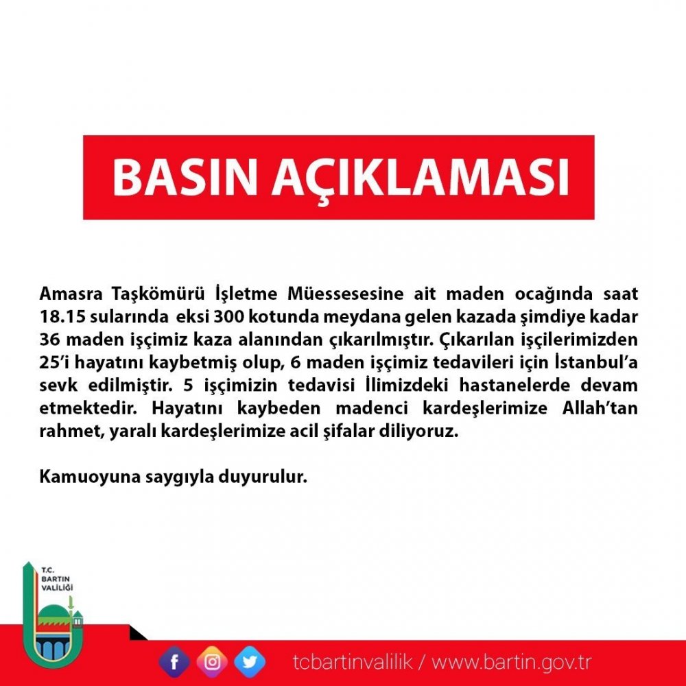 Bartın maden ocağındaki patlamada can kaybı artıyor! Bakan Dönmez ve Valilik son durumu açıkladı