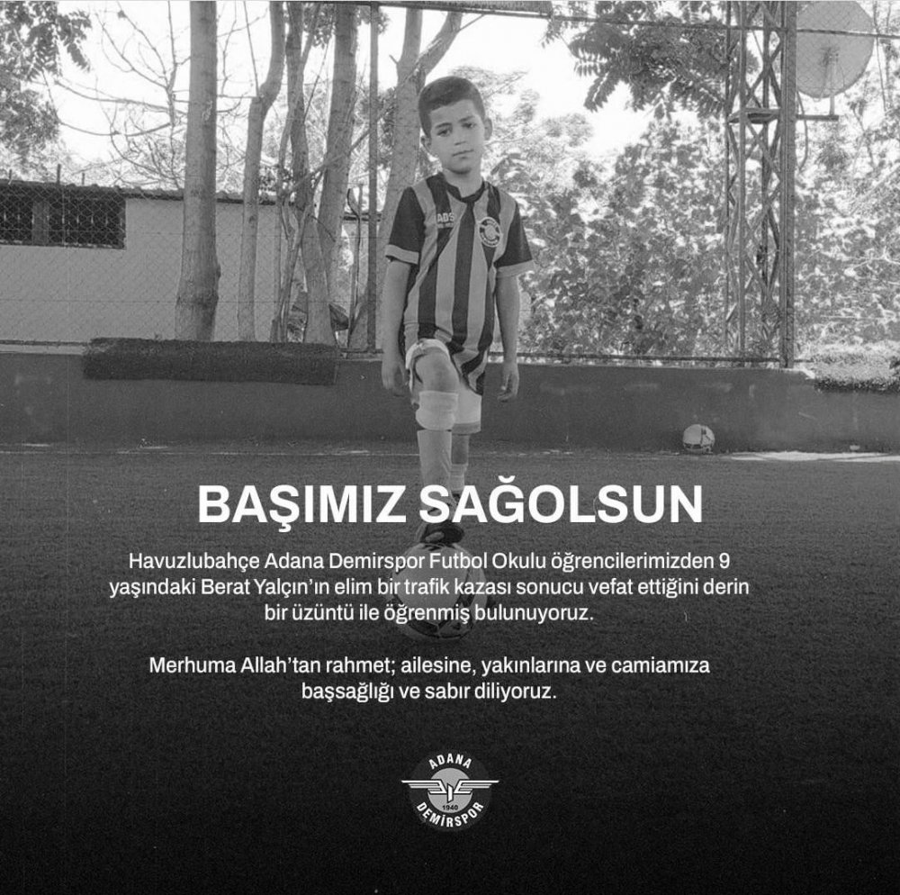 Adana Demirspor'dan Konya'daki kazada can veren 9 yaşındaki Berat Yalçın için taziye