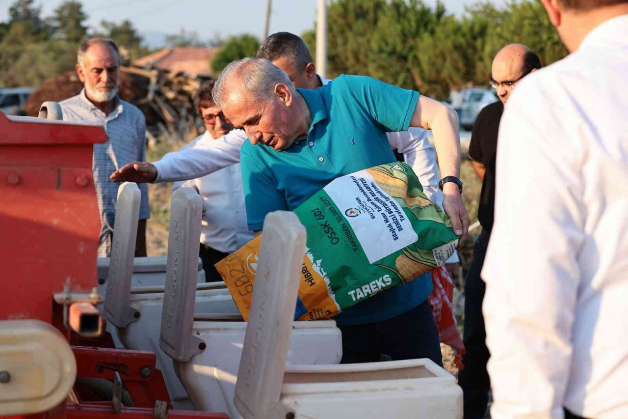 Başkanın ektiği tarla hasat edildi