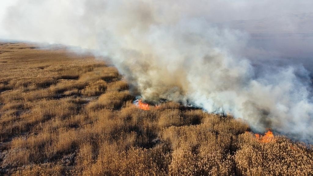 Eber Gölü’ndeki sazlık alanda yangın
