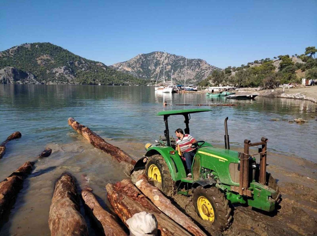 Karadan ulaşım yok, tomruklar denizden taşındı