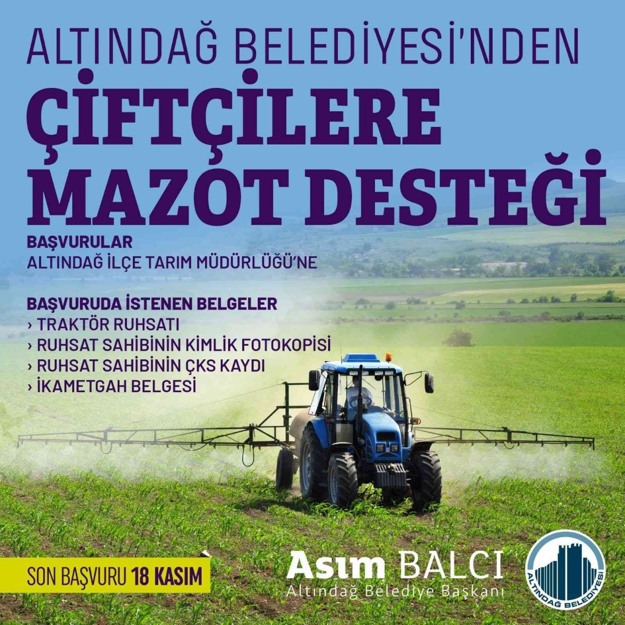 Altındağ Belediyesi’nden çiftçilere mazot desteği