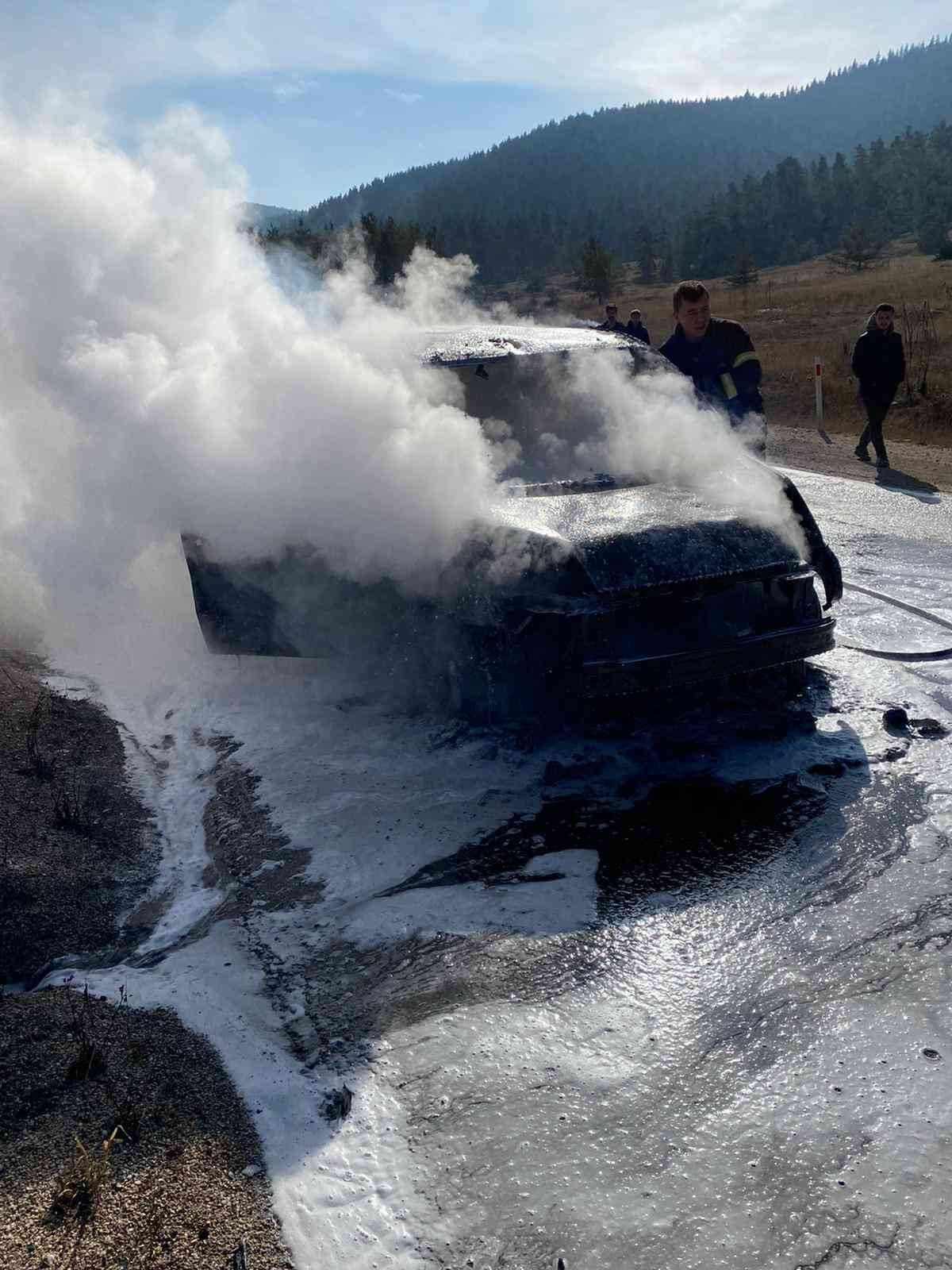 Hafif ticari araç yangında küle döndü