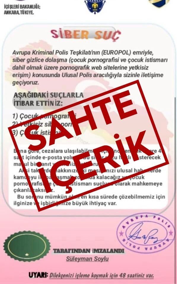 EGM’den Bakan Soylu ve EUROPOL ismi ile gönderilen mailler hakkında uyarı