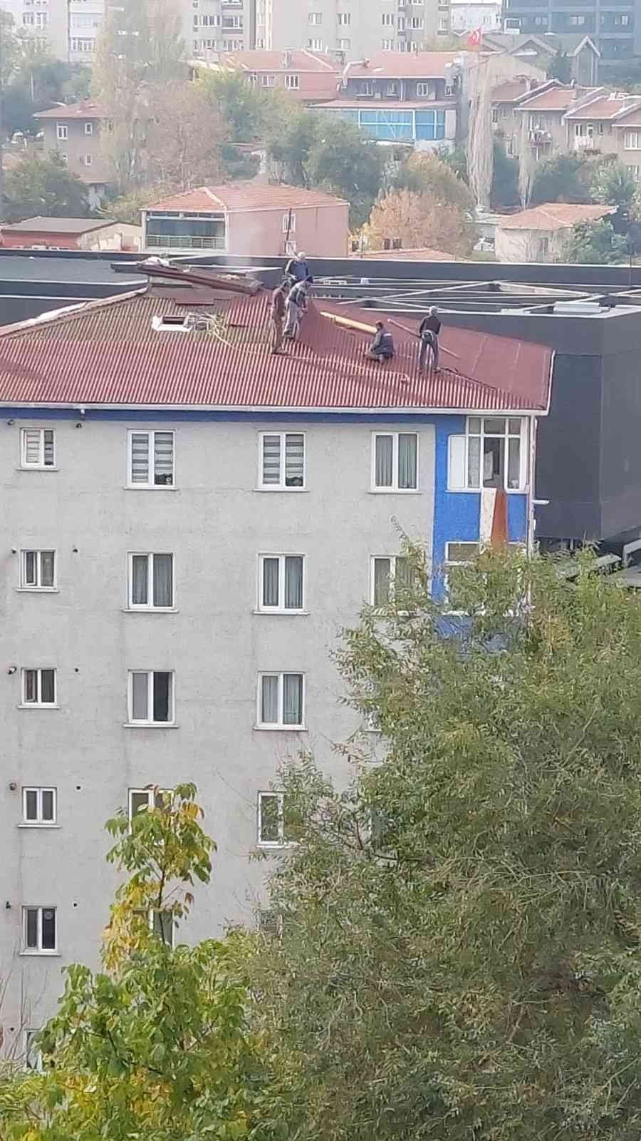 Mecidiyeköy’de çatıda yürekleri ağza getiren çalışma kamerada