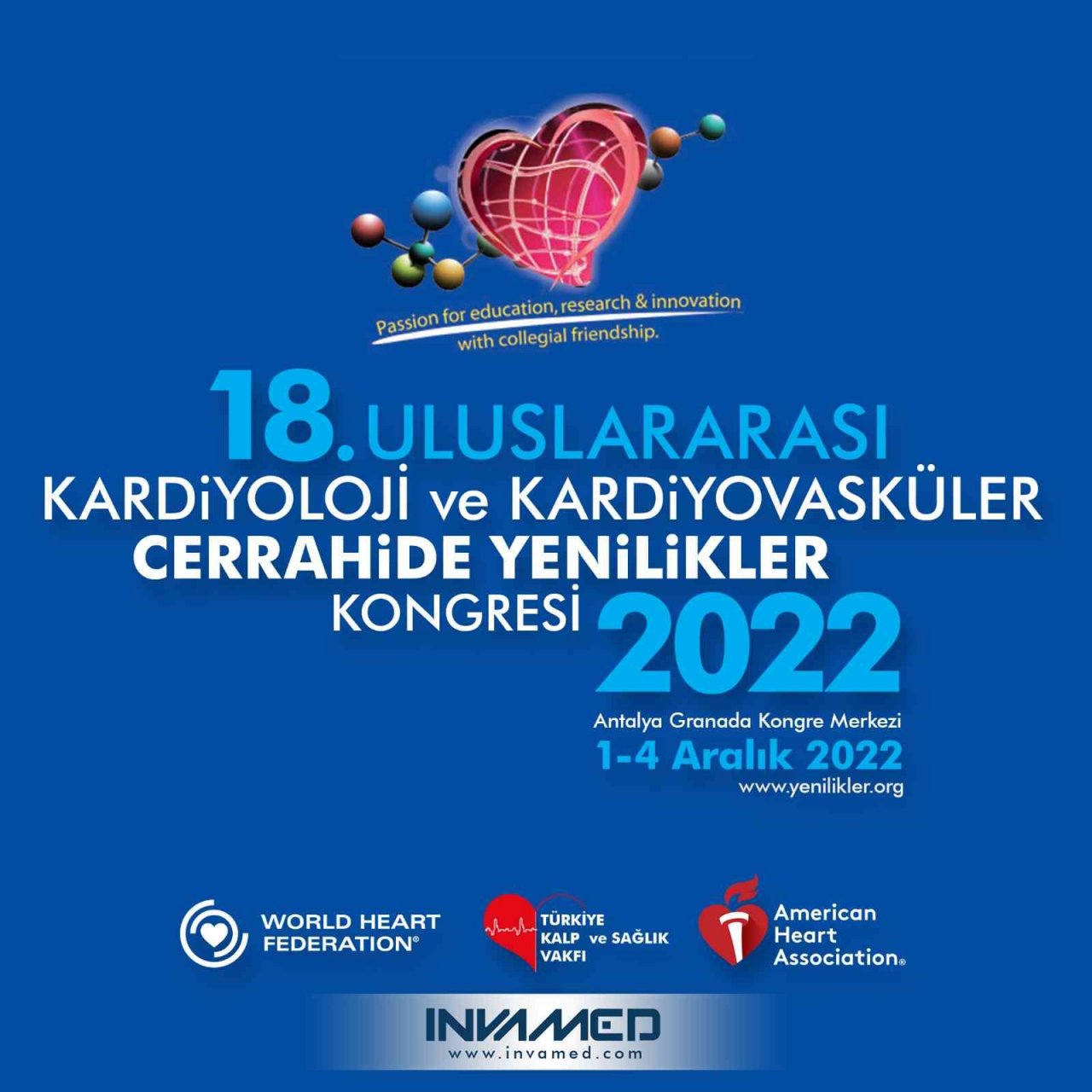 “18’inci Uluslararası Kardiyoloji ve Kardiyovasküler Cerrahide Yenilikler Kongresi” Antalya’da gerçekleştirilecek