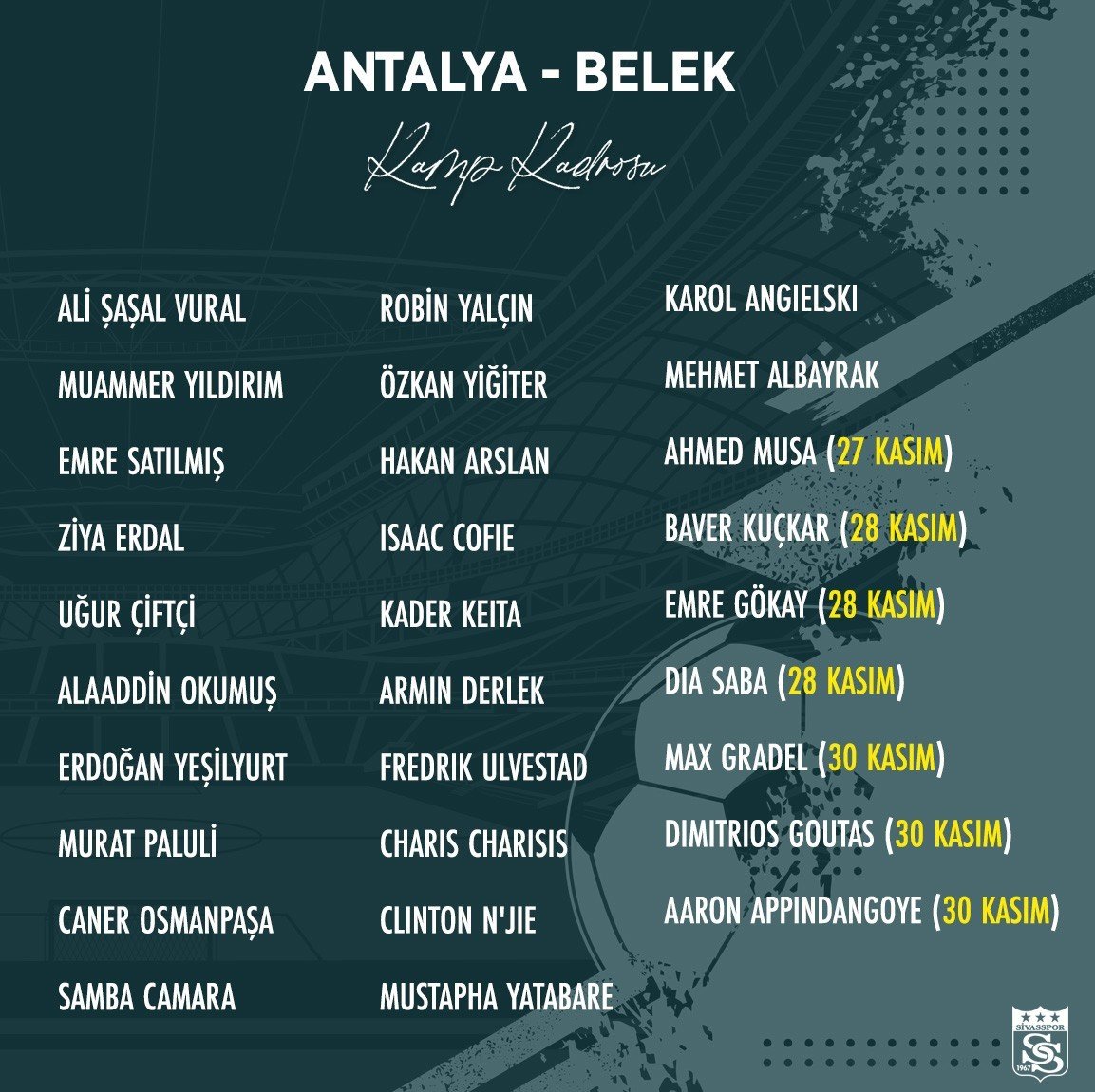 Sivasspor’un Antalya kampı kafilesi belli oldu