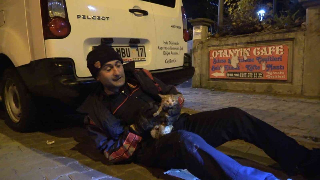 Isınmak için girdiği motor bölümünde mahsur kalan kedi kurtarıldı