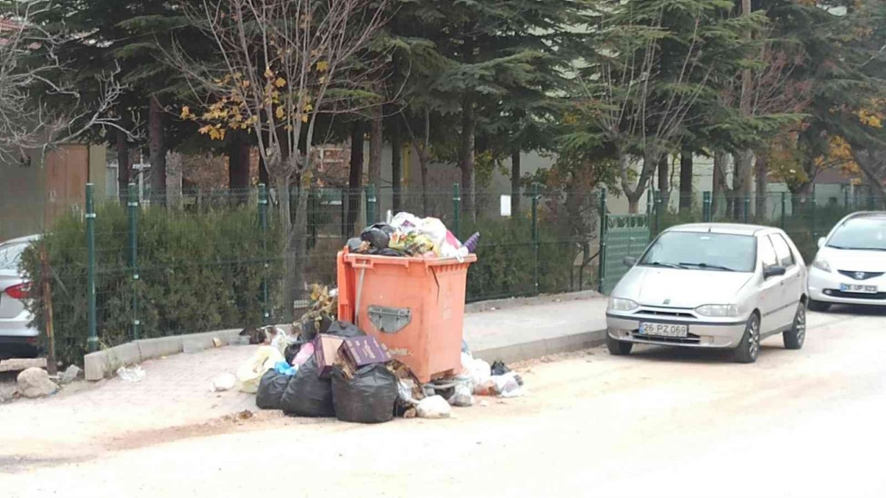 Odunpazarı’nda konteynerden taşan çöpler kaldırımı kapladı