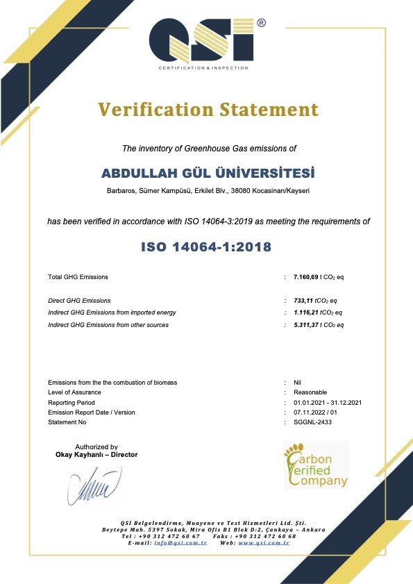 AGÜ’ye ISO 14064-1: 2018 Karbon Ayak İzi Sertifikası