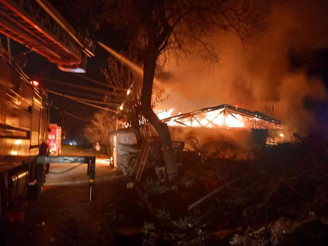 Evde çıkan yangın ahır ve samanlığa sıçrayınca 7 küçükbaş hayvan telef oldu