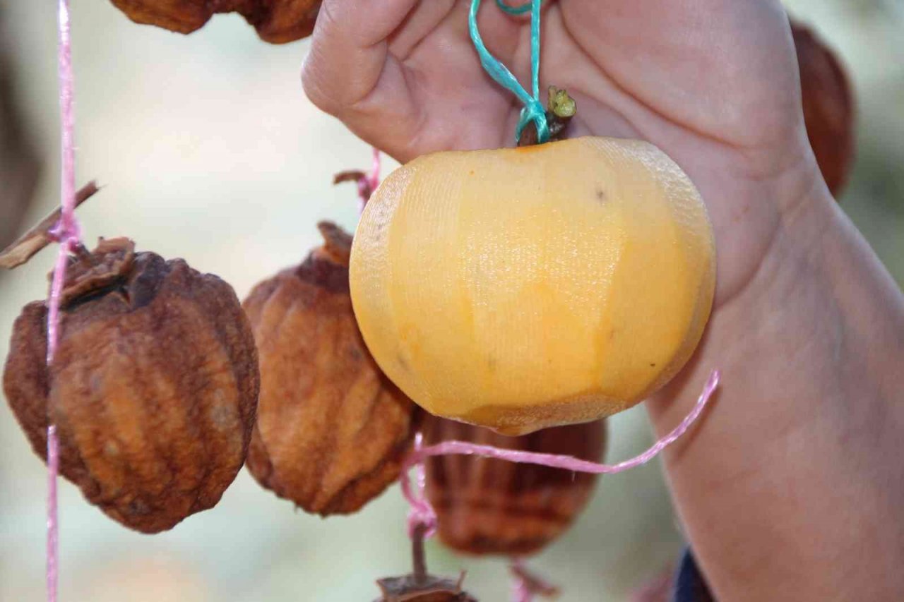 Kurutmaya bıraktıkları cennet hurmalarına adeta çocuk gibi bakıyorlar