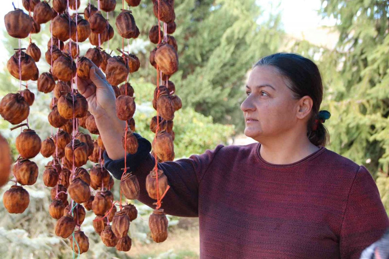 Kurutmaya bıraktıkları cennet hurmalarına adeta çocuk gibi bakıyorlar