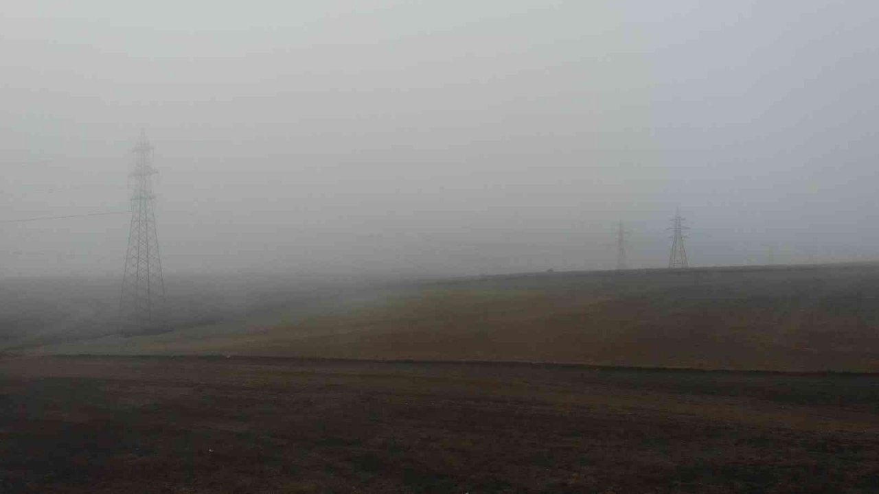 Yüksek gerilim hattı üzerine çöken sis güzel manzara oluşturdu
