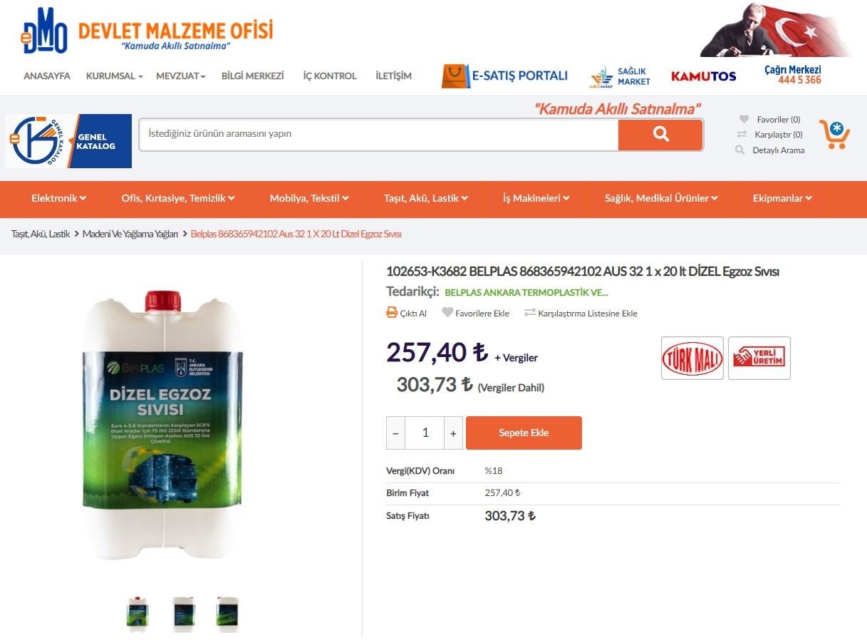 ABB’nin ürettiği dizel egzoz sıvısı DMO kataloğuna girdi