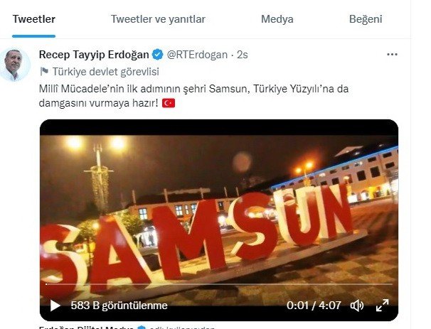 Cumhurbaşkanı Erdoğan’dan Samsun klibi