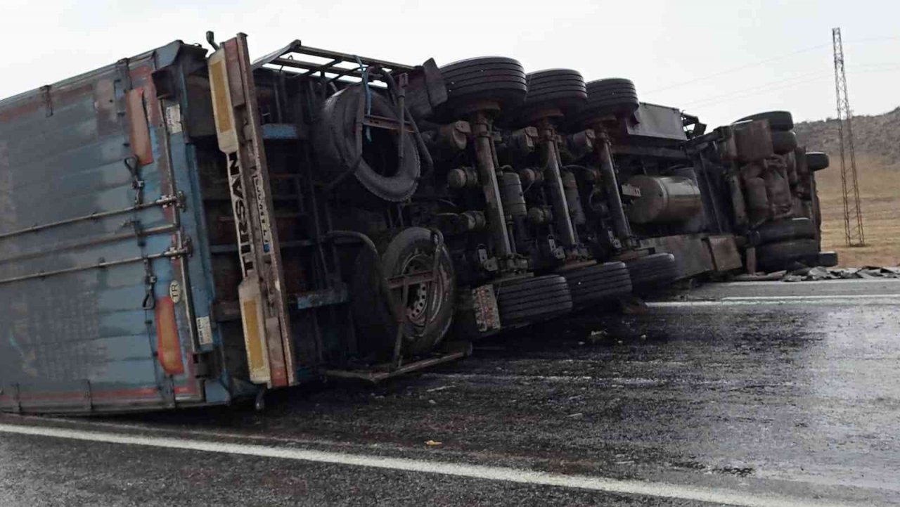 Devrilen tır ulaşımda aksamaya neden oldu