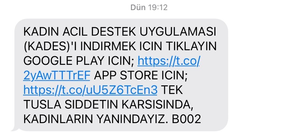 İçişleri Bakanlığınca 18 yaş üstü kadınlara SMS ile ‘KADES’ indirme linki gönderildi