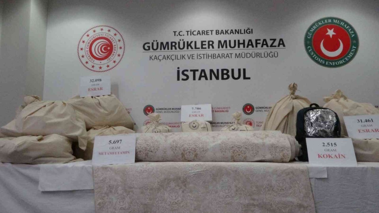 Sabiha Gökçen Havalimanında kargoya getirilen kumaştan 5,7 kilo metamfetamin kazıyarak ele geçirildi