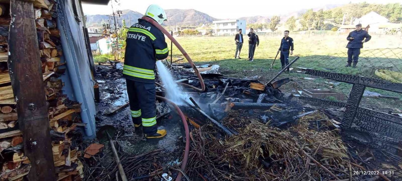 Bahçedeki odunlar tutuştu ev yanmaktan kurtuldu